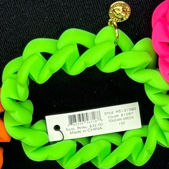 Marc By Marc Jacobs Toucan Green Gold Turnlock Rubber Chubby Link Stretch Brace - Picture 5 of 5